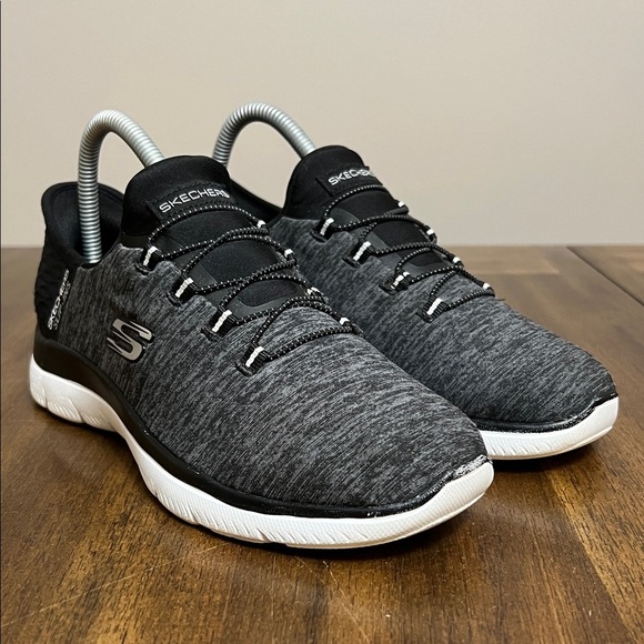 Skechers Black and White Summit Women's Slip-in Sneakers Comfy Athletic Running - Picture 2 of 11